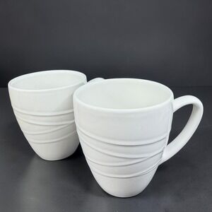 Pottery Barn Spiral White Coffee Mugs Set of 2 Ceramic Japan Textured Minimalist